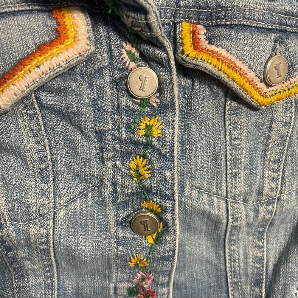 Anthropologie Pilcro & the letterpress embroidered Jean denim jacket floral sun - Picture 3 of 12